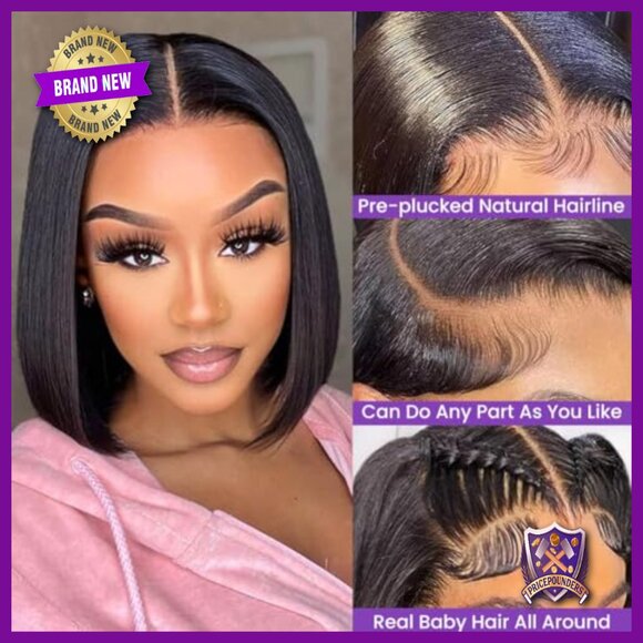 13x6 Lace Front Bob Wig 180% Density Human Hair Glueless Design main image 5